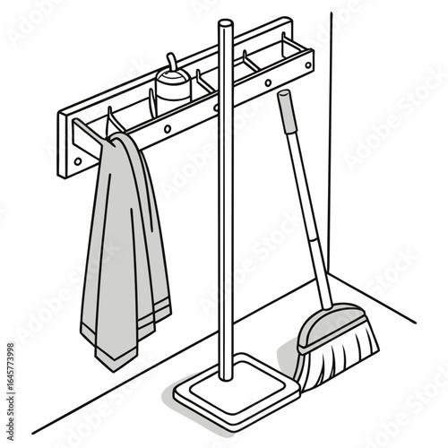 Gray towel broom mop holder cleaning