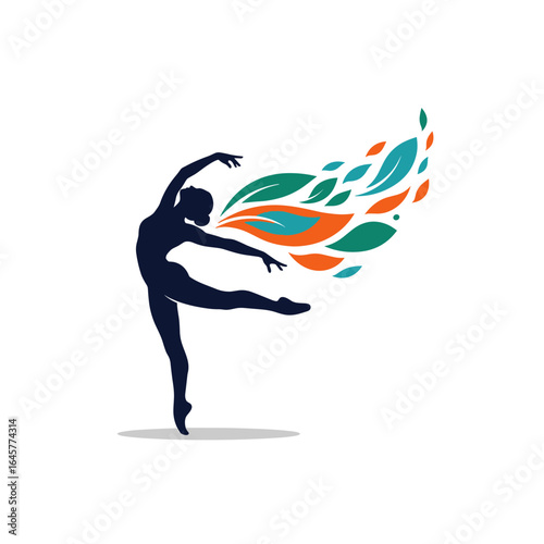 Artistic silhouette of a dancer expressing freedom and creativity with colorful nature-inspired elements