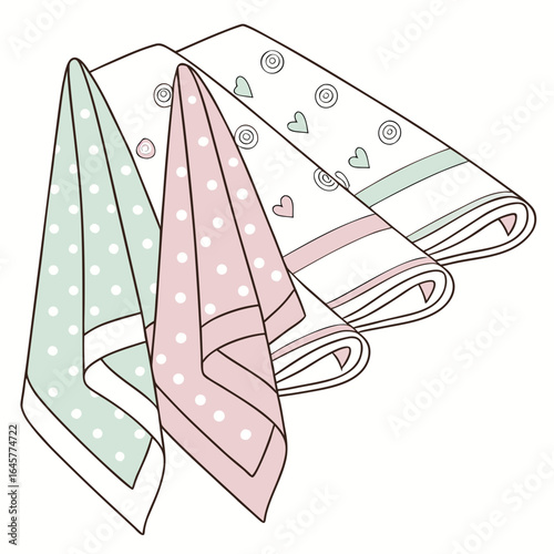 Pastel colored cloths with polka dots and hearts fabric