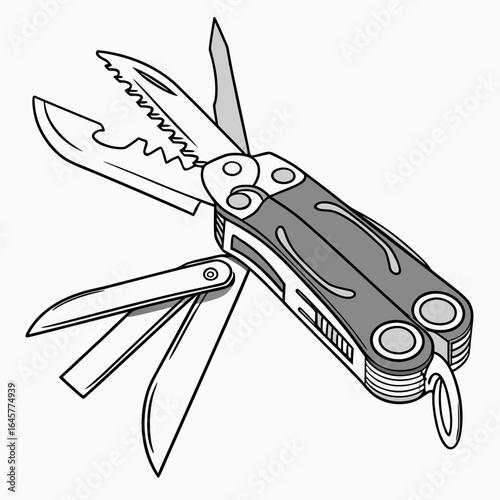 Multi tool with blades and serrated edge pocket knife
