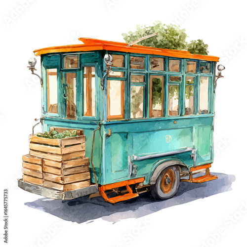 Trolley, watercolor painting, vector illustration, isolated on a white background.
