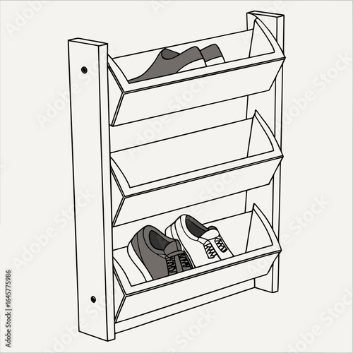 Wall mounted shoe rack with shoes shoe organizer footwear storage