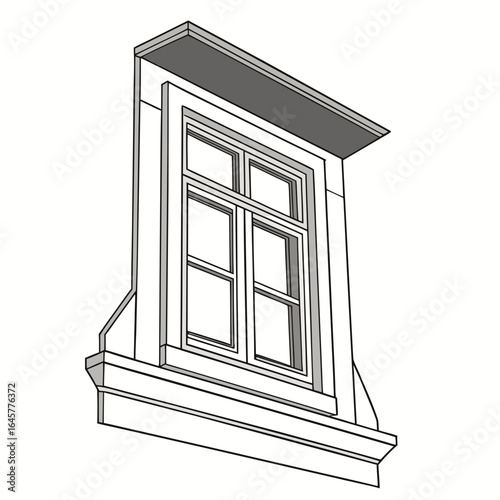 Architectural window frame with glass panes vector