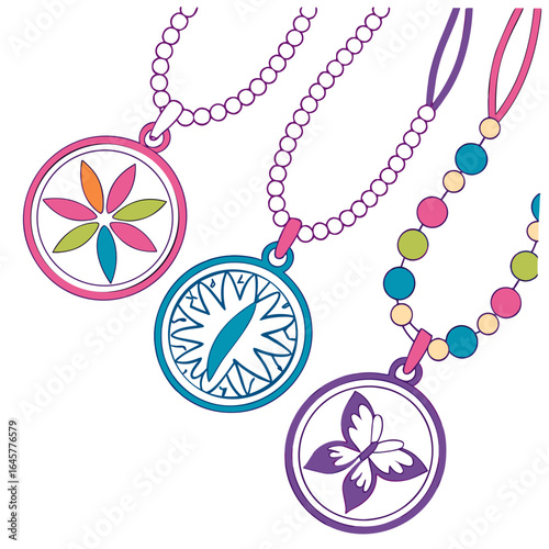Colorful necklaces with circular pendants jewelry beaded