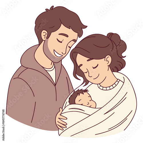 Loving parents holding newborn baby family