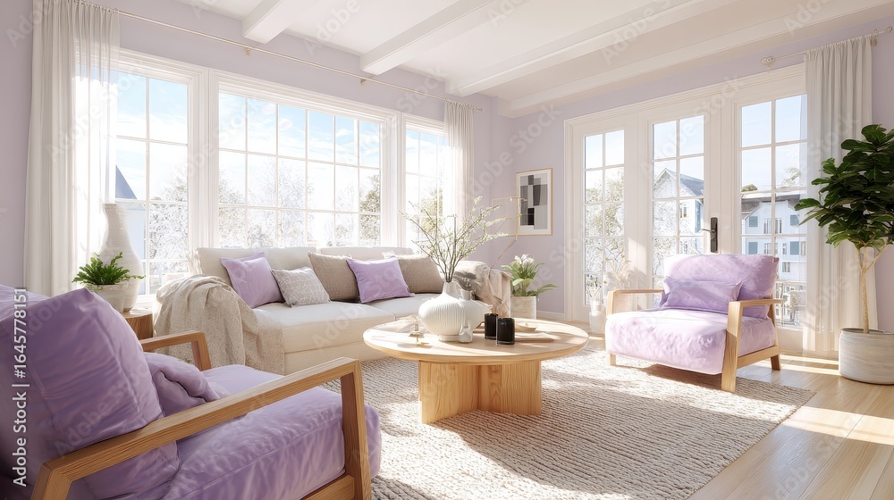 Fototapeta premium A living room with a couch, chair, and coffee table