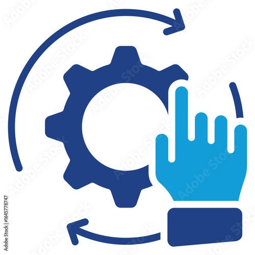 Process Control Glyph Blue Silhouette Icon Design Vector - Gear with hand and arrows, representing process control, workflow management, or system adjustment