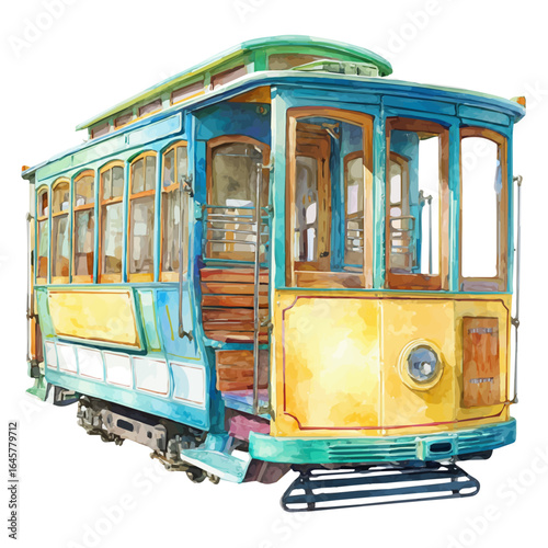 Trolley, watercolor painting, vector illustration, isolated on a white background.