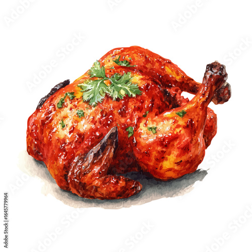 Tandoori Chicken in watercolor style, vector illustration, isolated on white background.