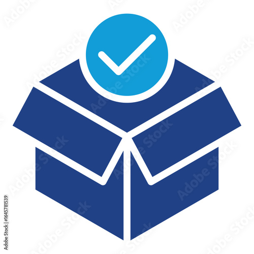 Verified Product Glyph Blue Silhouette Icon Design Vector - box with checkmark, indicating verified package, certified delivery, or approved product