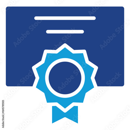 Certificate Badge Glyph Blue Silhouette Icon Design Vector - certificate with a medal symbolizing official recognition, achievement, or completion. Ideal for credentials, certifications, and awards