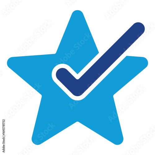 Quality Rating Glyph Blue Silhouette Icon Design Vector - Star shape with a check mark, symbolizing high rating, top quality, or best choice approval
