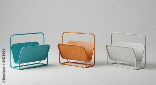 Modern Colorful Metal Magazine Racks on White Background