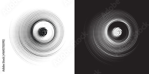 Halftone gradient. Dotted gradient, smooth dots spraying and halftones dot background seamless horizontal geometric pattern vector template set modern circle background.