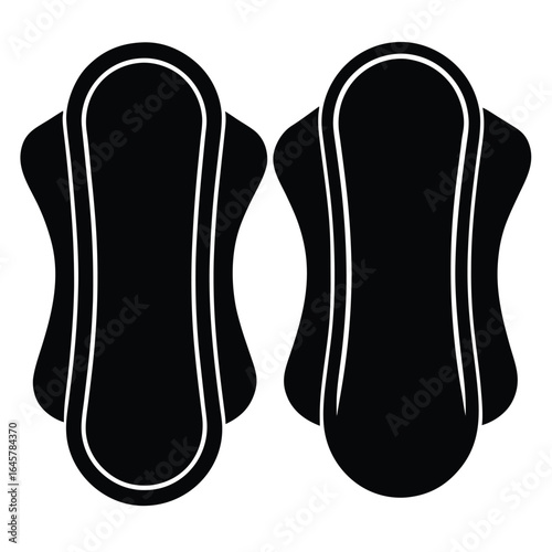 Two Black Sanitary Napkin Icons with White Outline on White Background feminine hygiene menstrual product