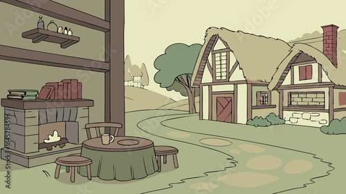 Old Peaceful Rural Village with Simple Homes