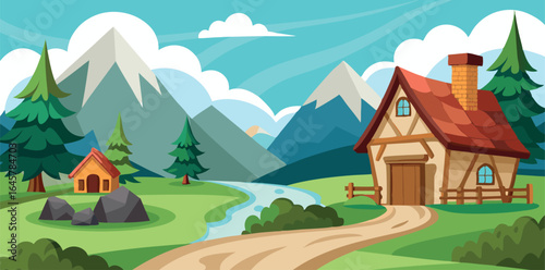 Modest Rural Settlement Surrounded by Nature