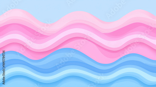 Soft pink and blue wavy background with layered design and copy space