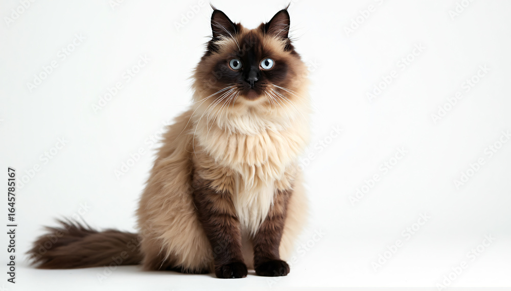 Obraz premium Ragdoll Cat Sitting on White Background