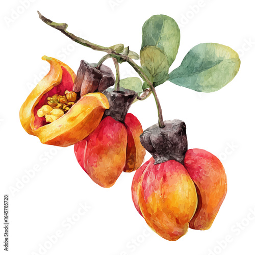 Ackee in watercolor style, vector illustration, isolated on white background.