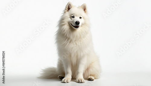 Sitting Samoyed Dog on White Background