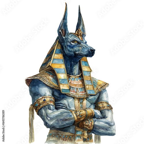 A watercolor painting of Anubis, vector illustration on white background.