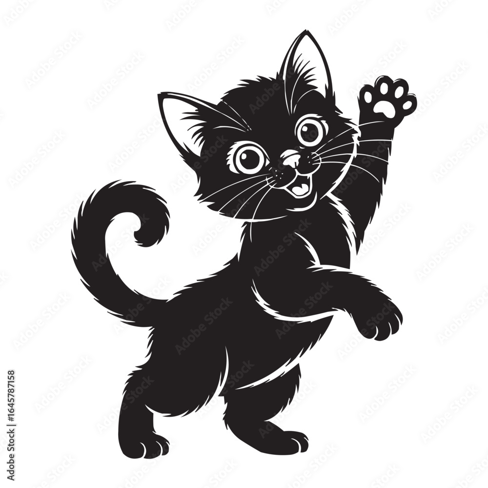 Obraz premium Cute Black Kitten Silhouette Vector Illustration