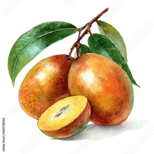 A watercolor painting of Sapodilla, vector illustration on white background.