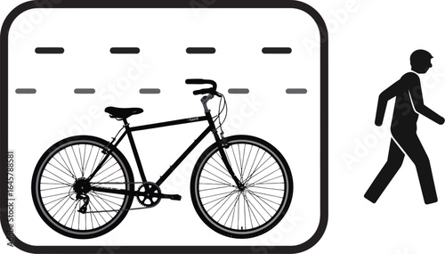 Black-and-white vector illustration of a man riding an old vintage bicycle