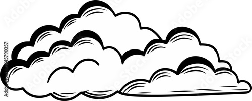 Stylized cumulus cloud formation silhouette with hand drawn outline and textured detail