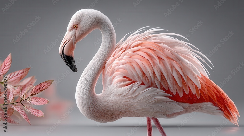 Naklejka premium Elegant flamingo with tropical background.