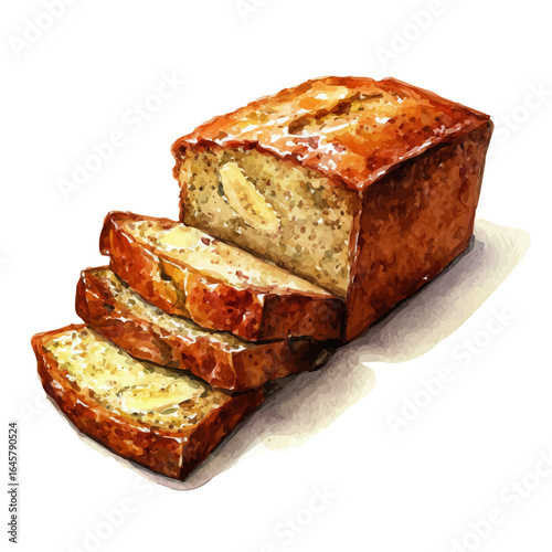 Banana Bread in watercolor style, vector illustration, isolated on white background.