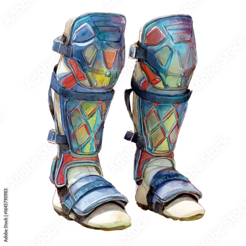 Shin Guards, watercolor painting, vector illustration, isolated on a white background.