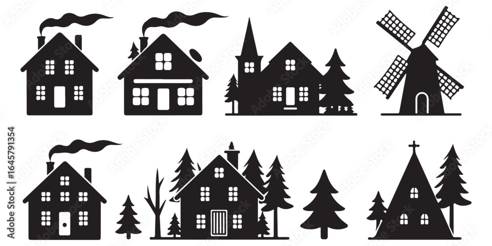 Fototapeta premium christmas village silhouttes
