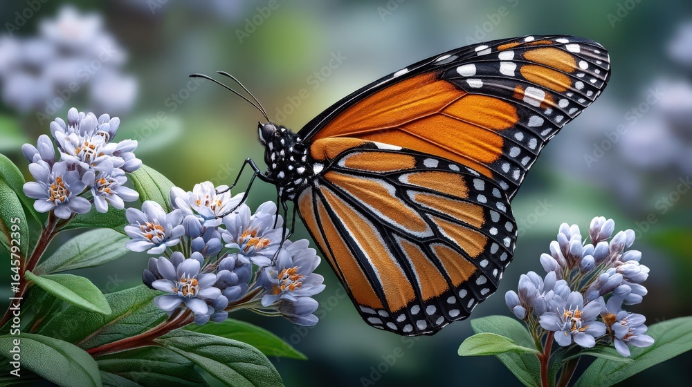 Obraz premium Colorful butterfly perched on flowers in a vibrant garden setting.