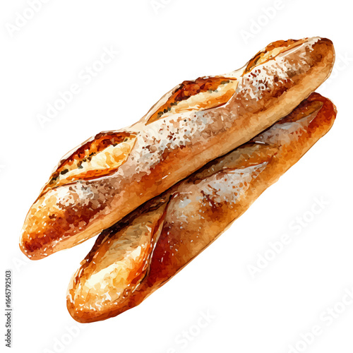 A watercolor painting of Baguette, vector illustration on white background.