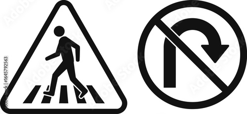 Vector warning sign for pedestrian safety with a silhouette of a man and woman walking