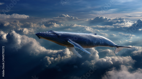 Giant Blue Whale Swimming in the Sky