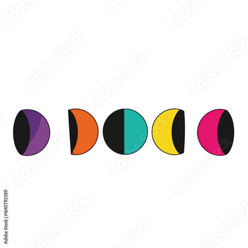 Vector art of set of colorful moon phases isolated on white background