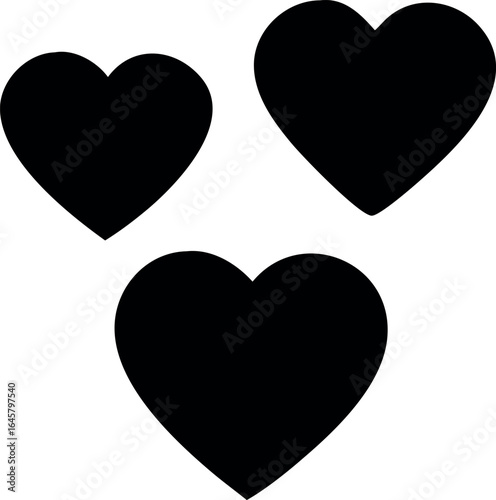 Three black hearts on a white background