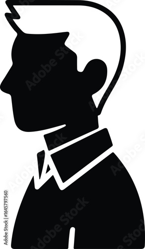 Silhouette of a mans head in profile view representing a generic user avatar for online platforms