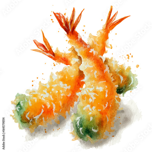 Watercolor vector illustration of Tempura, isolated on white background.