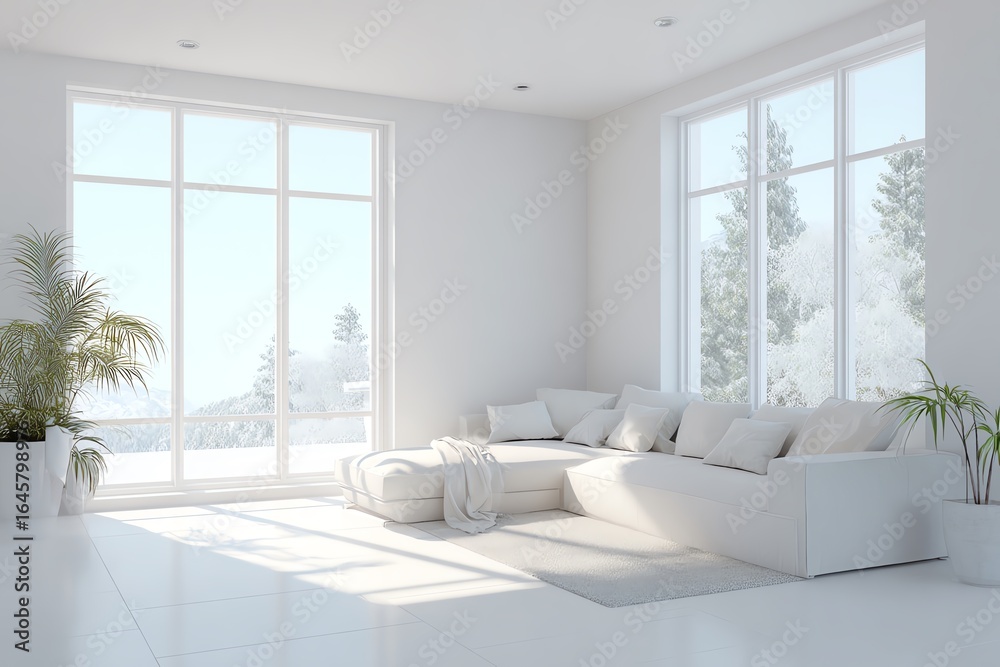 Fototapeta premium Bright and airy modern living room interior.