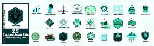 A collection of twenty five business app icons for brainstorming and icon set design