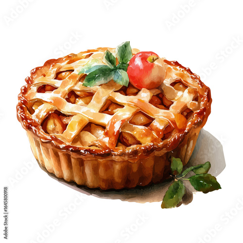 Apple Pie, watercolor painting, vector illustration, isolated on a white background.