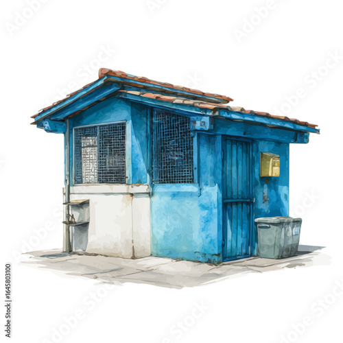 Watercolor vector illustration of Animal Shelter, isolated on white background.