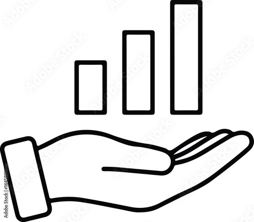 Hand holding a growing bar chart representing business growth and financial success in a simple line art style