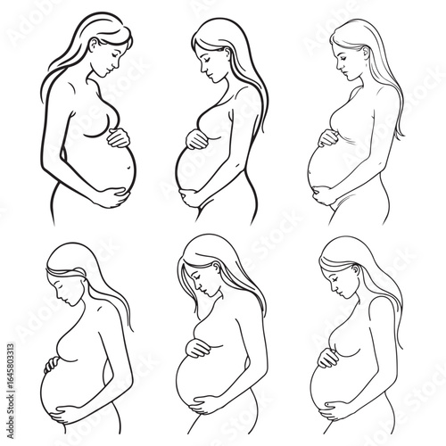Pregnant Woman Outline Vector, Maternity Silhouette Sketch, Expecting Mother Line Art Illustration