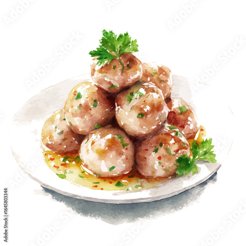 Watercolor vector illustration of Bakso, isolated on white background.