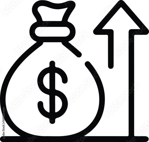 Illustration of a money bag with an upward arrow symbolizing financial growth and investment success in business